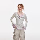 BILL T恤上衣女 打底超薄假两件长袖 BOOM原创设计春夏季 甜酷修身