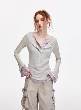 BILL BOOM原创设计春夏季甜酷修身打底超薄假两件长袖T恤上衣女