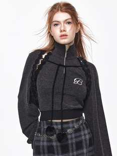 BILL BOOM原创设计2024秋冬季新款美式复古拼接立领短款外套女