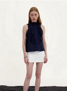 BILL BOOM设计感荷叶边压褶无袖背心女2025夏季新款上衣