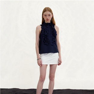 新款 背心女2025夏季 上衣 BOOM设计感荷叶边压褶无袖 BILL