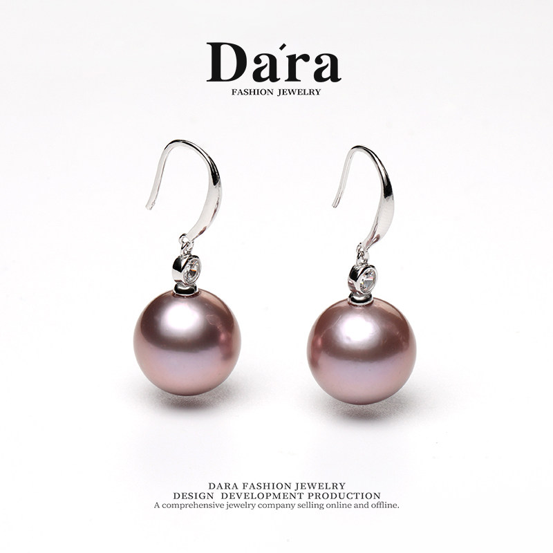 Dara/戴拉S925银13-14mm正圆紫色淡水珍珠耳坠轻奢高级感耳环耳饰