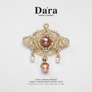 Dara 多戴气质大衣胸饰 戴拉淡水糖果色珍珠胸针胸花吊坠项链一款