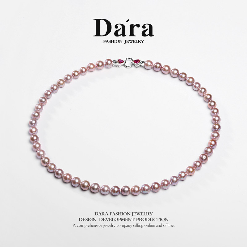 Dara/戴拉GRC大证无核紫珠925银7-9mm极强光淡水珍珠满串项链