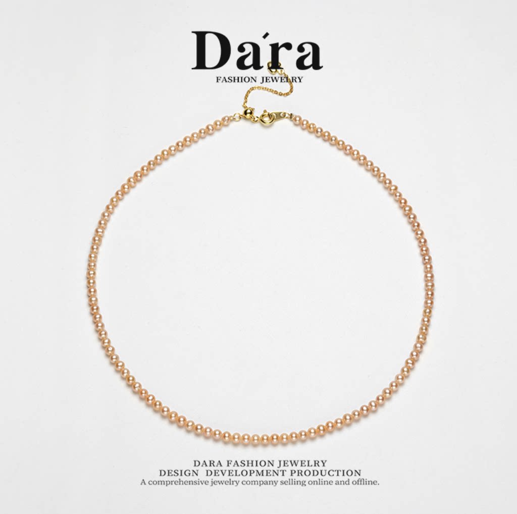 Dara/戴拉3-5mm强光中国金淡水珍珠小米项链锁骨链轻奢大气颈链女