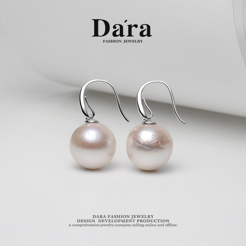 Dara/戴拉s925纯银15-16mm正圆极光淡水珍珠耳环轻奢简约耳坠耳饰