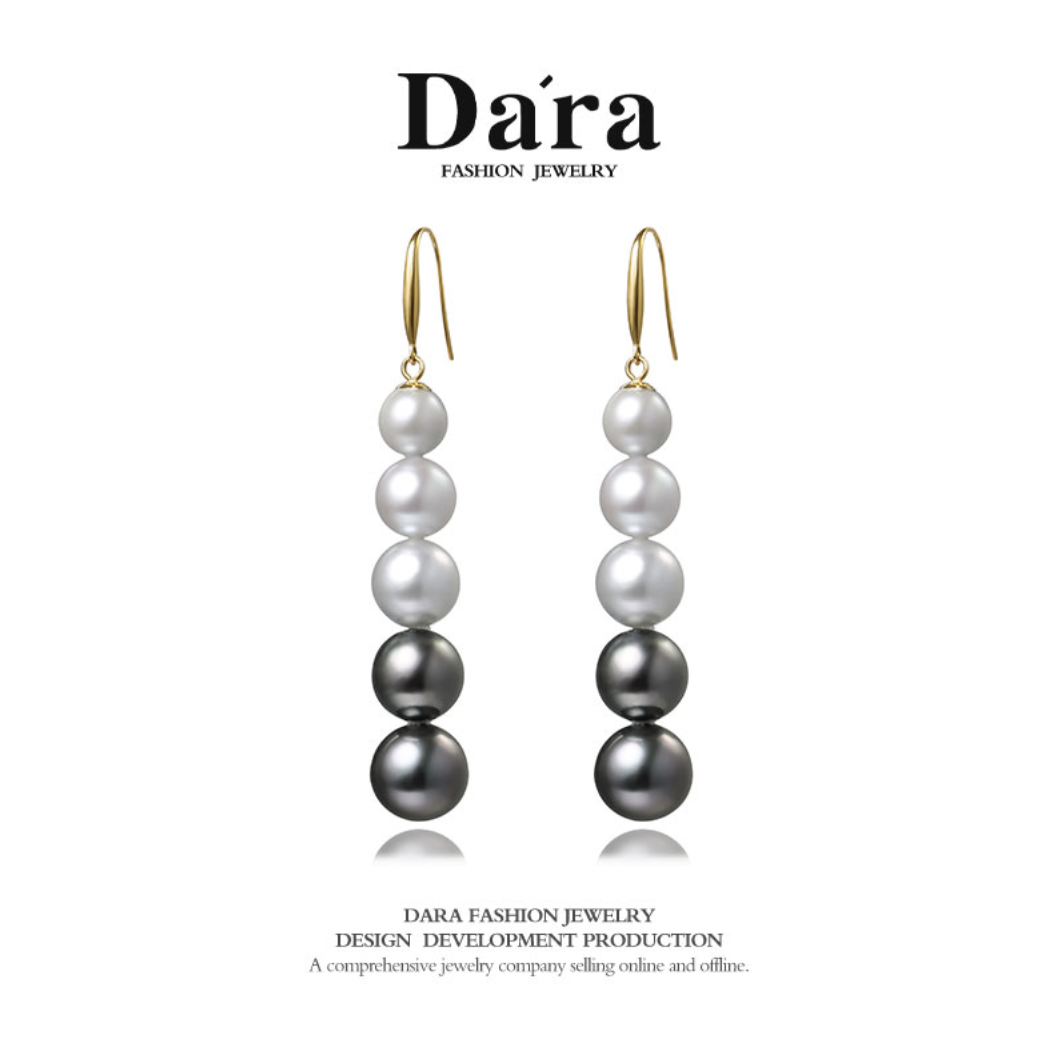 Dara/戴拉18K金6-9mm真多麻+大溪地海水珍珠耳钩高级感耳环耳坠