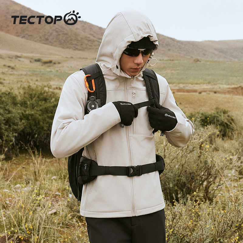 探拓软壳连帽外套加绒保暖防风