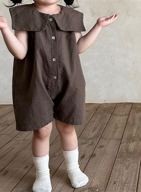 婴幼儿夏季短袖连身衣男童女童1-2-5岁小孩子6个月短裤爬服连体衣