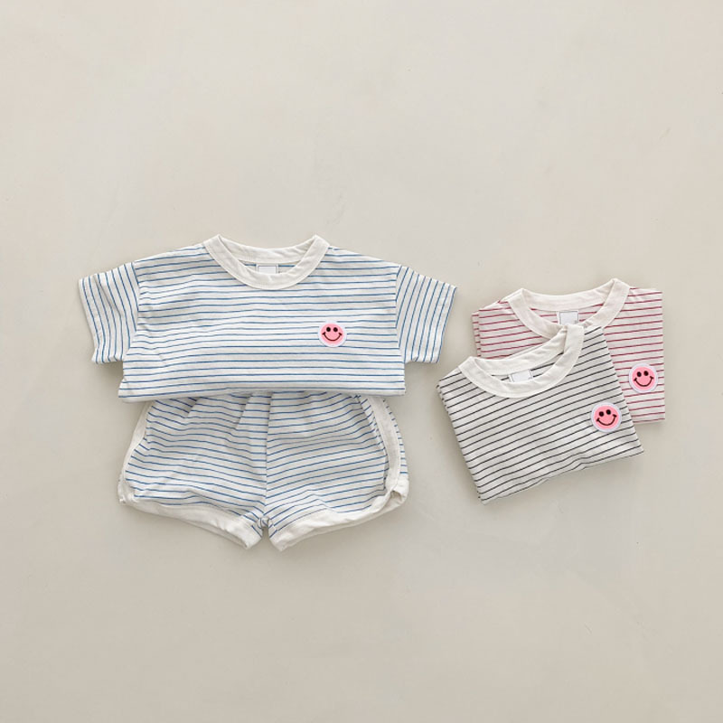 夏季婴幼儿条纹短袖T恤上衣短裤套装女童1-2-3-4-5-6岁小宝宝衣服