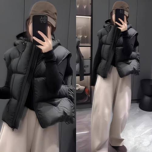 特大码200斤300胖mm气质显瘦黑色保暖马甲女加厚羽绒棉服外套坎肩