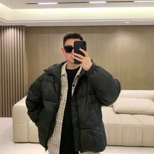 Hello鸡爷 冬季90白鸭绒男士连帽廓形宽松羽绒服韩版方格子羽绒衣