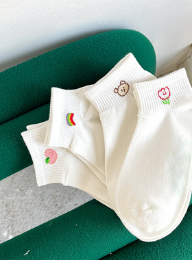 白色袜子女春款时尚短袜ins潮外穿纯棉韩版日系浅口配运动鞋袜子