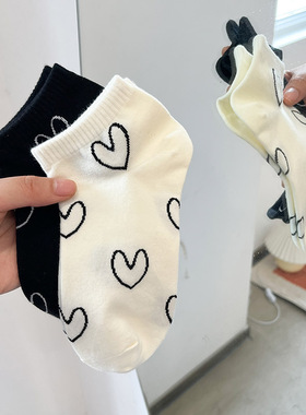 袜子女夏款船袜纯棉透气防臭可爱运动浅口ins潮韩国个性爱心短袜