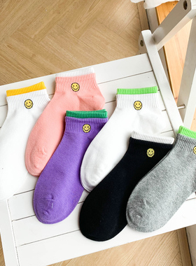 袜子女ins潮学生短款夏季纯棉ins潮运动可爱韩国笑脸网红低帮个性