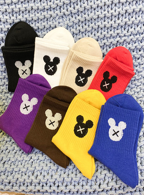 棕色袜子女中筒春夏纯棉长筒厚款日系可爱卡通韩国ins潮个性外穿