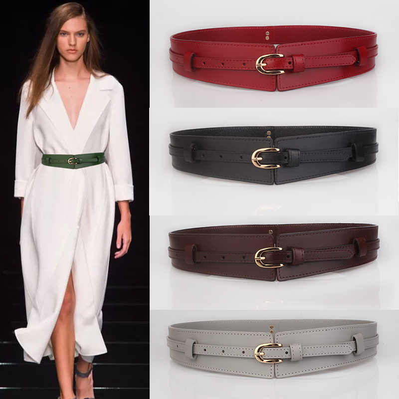 百搭配大衣装饰羽绒服牛皮宽腰封