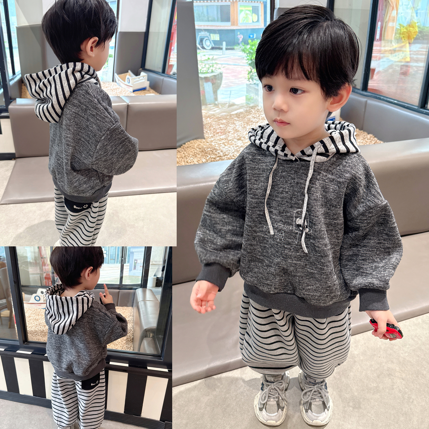 男童连帽加绒卫衣2025秋冬新款韩版童装中小童宝宝一体绒保暖上衣