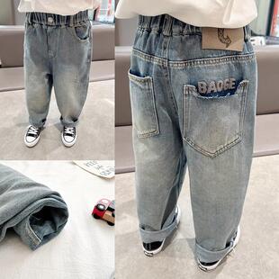 男童春款 百搭裤 立体字母软牛仔裤 宽松老爹裤 子 儿童春秋季 质感好