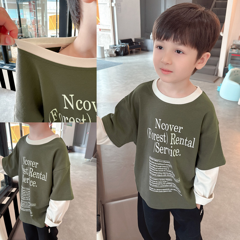 男童春秋新款洋气假两件打底衫