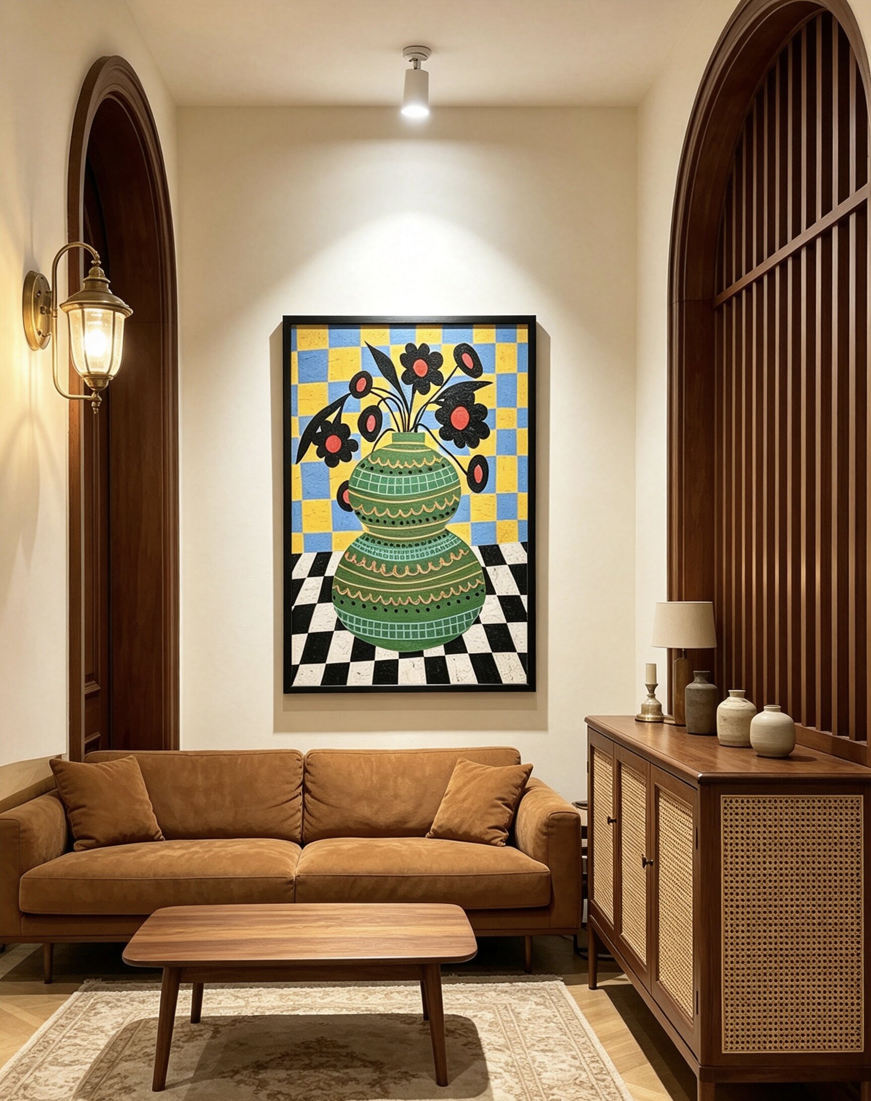 现代简约中古风装饰画高级感沙发背景墙挂画抽象花卉餐厅卧室画