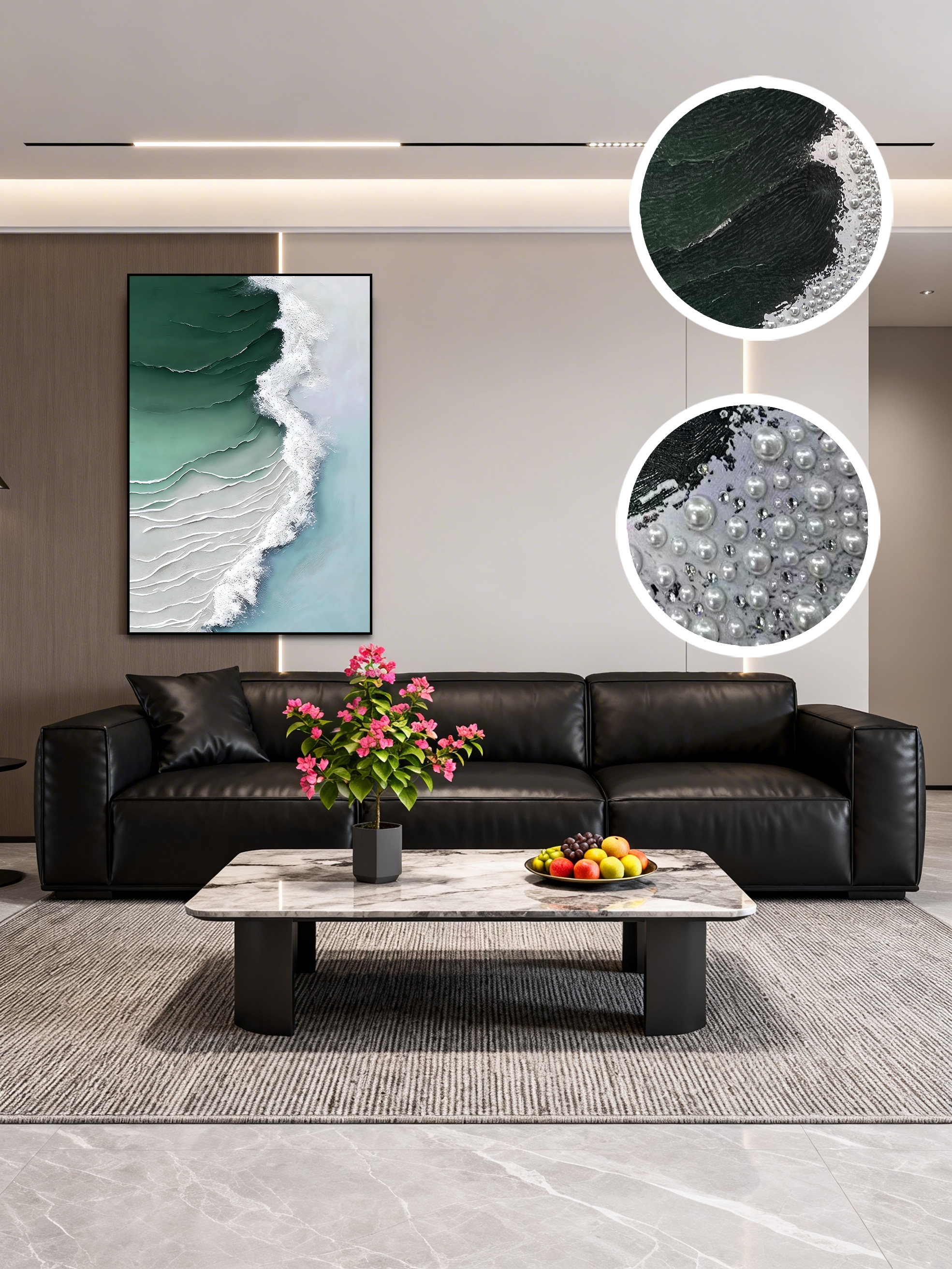 现代简约客厅装饰画轻奢高级感沙发背景墙挂画冰雕立体水钻珍珠