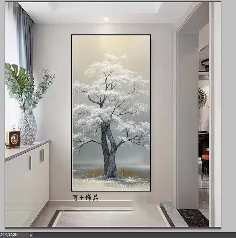 现代简约轻奢奶油风客厅装饰画抽象肌理新款画金箔画发财树