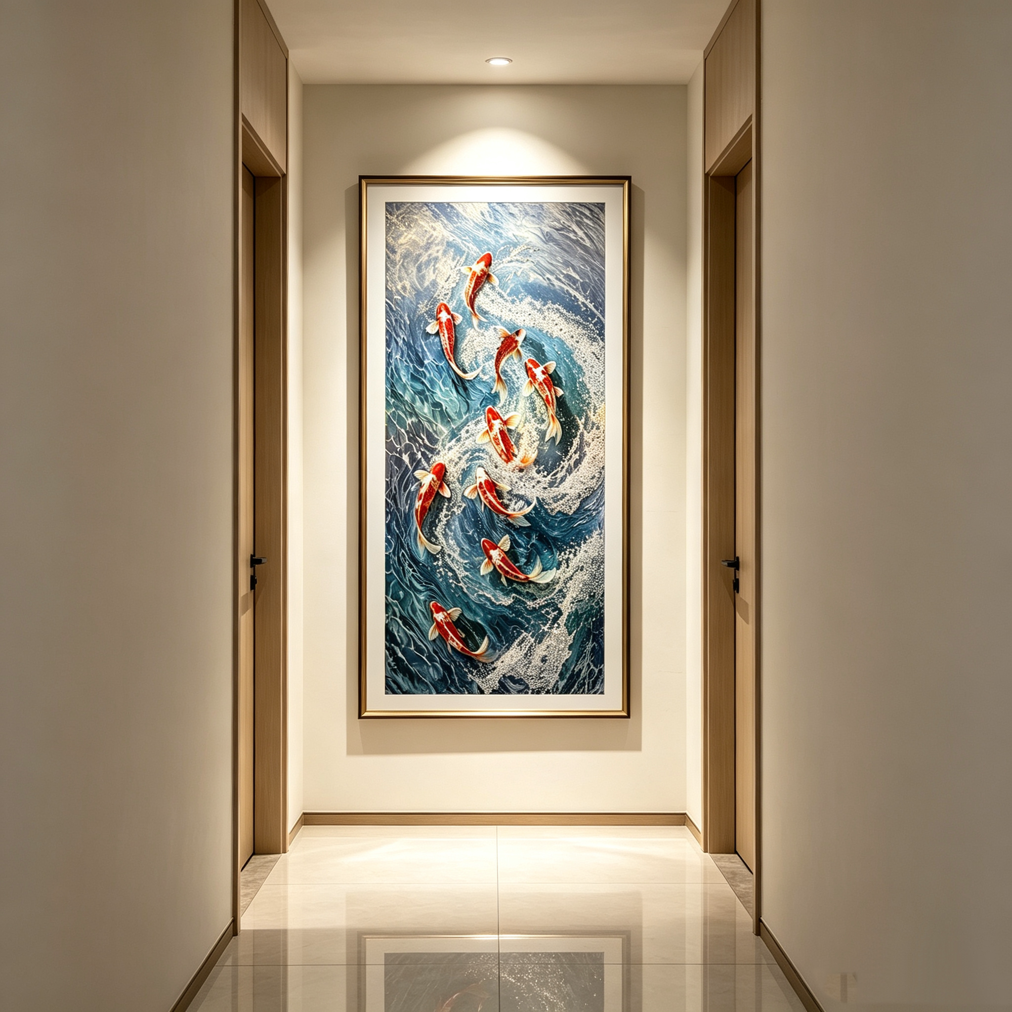 九鱼图轻奢感现代简约新中式玄关客厅壁画挂画新款装饰画