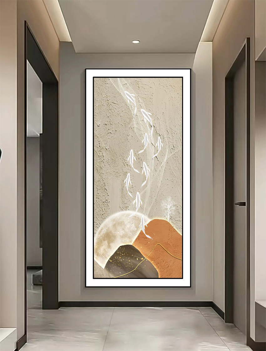 现代简约轻奢九鱼图进门生财入户玄关装饰画走廊过道寓意好招财