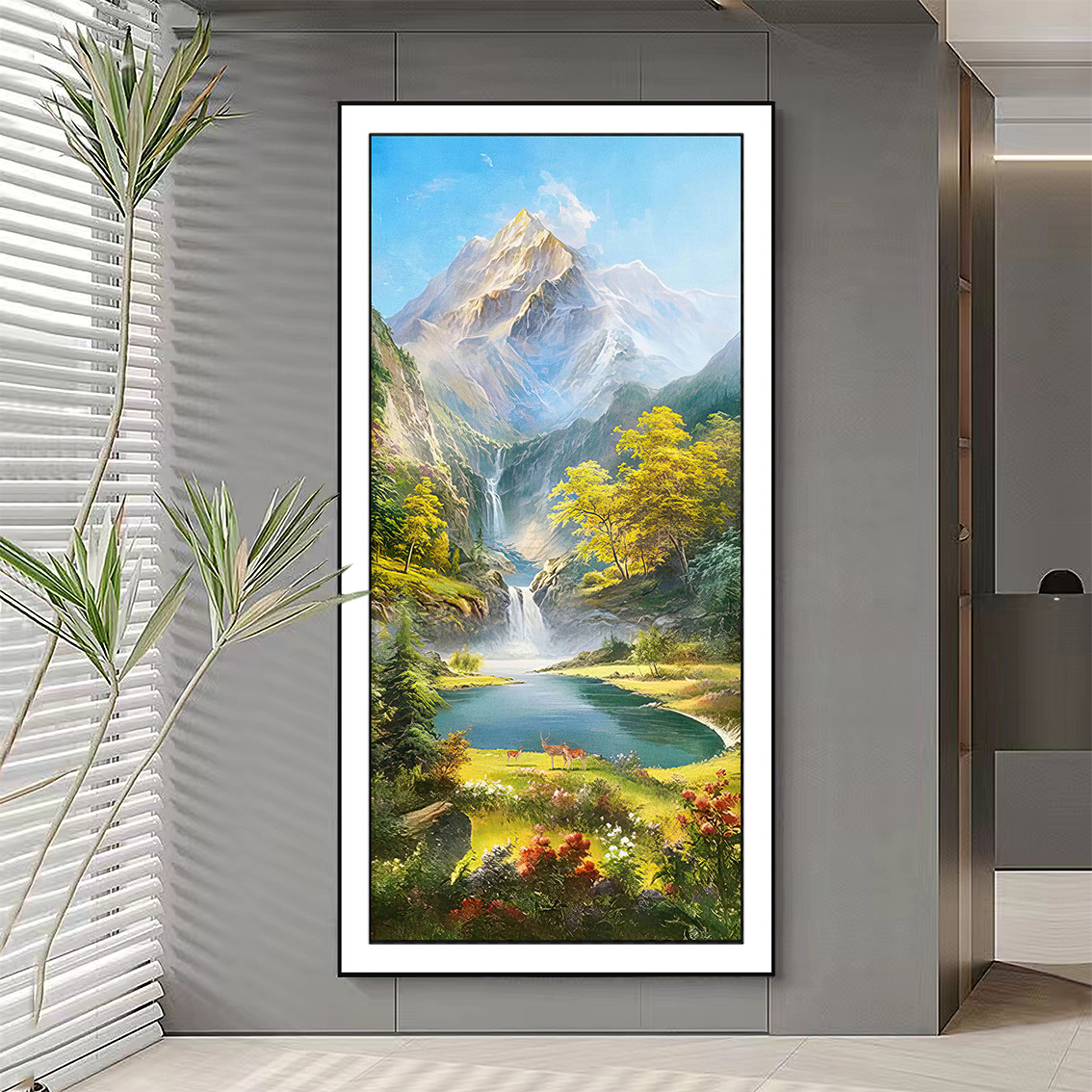 现代简约新中式原木风入户玄关聚宝盆肌理精雕装饰画