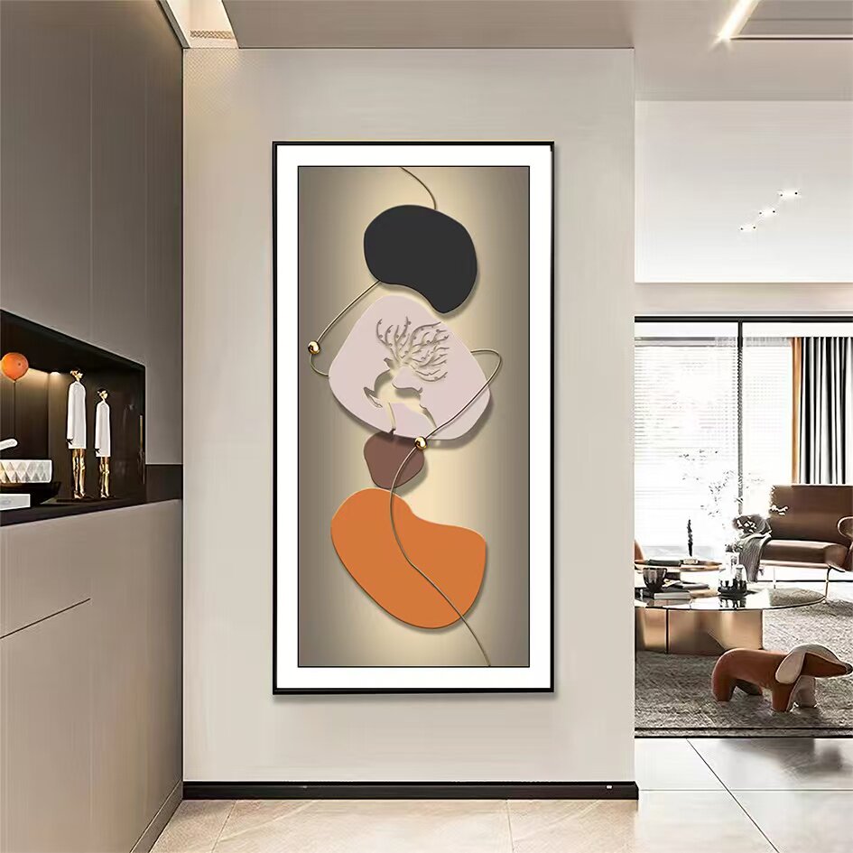 现代简约轻奢时尚入户玄关过道装饰画皮革微雕烫金肌理挂画