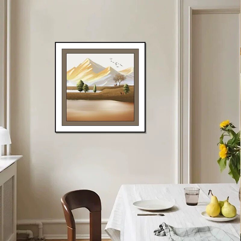 奶油风日照金山客厅装饰画高级感沙发背景墙挂画山水风景画