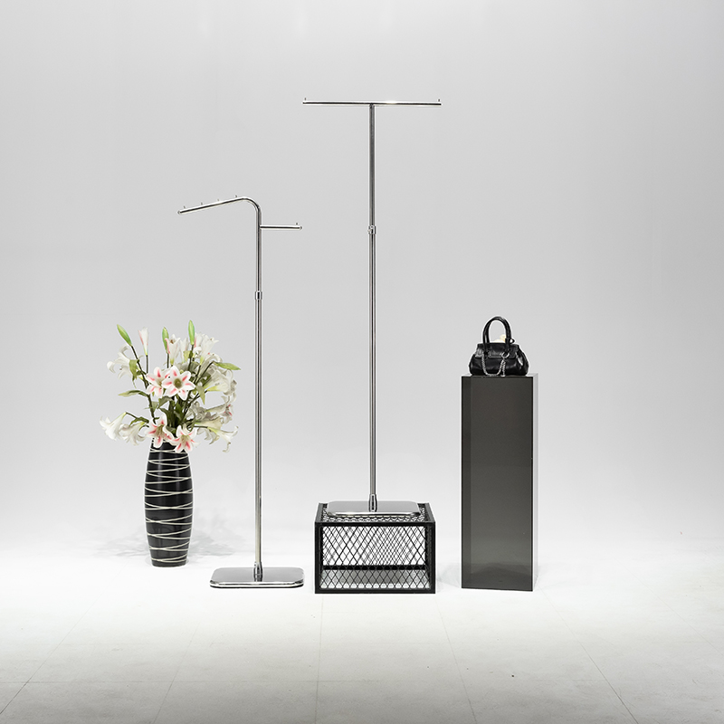 服装店中岛展示架子不锈钢落地架银色正挂陈列架男女装挂衣展示架