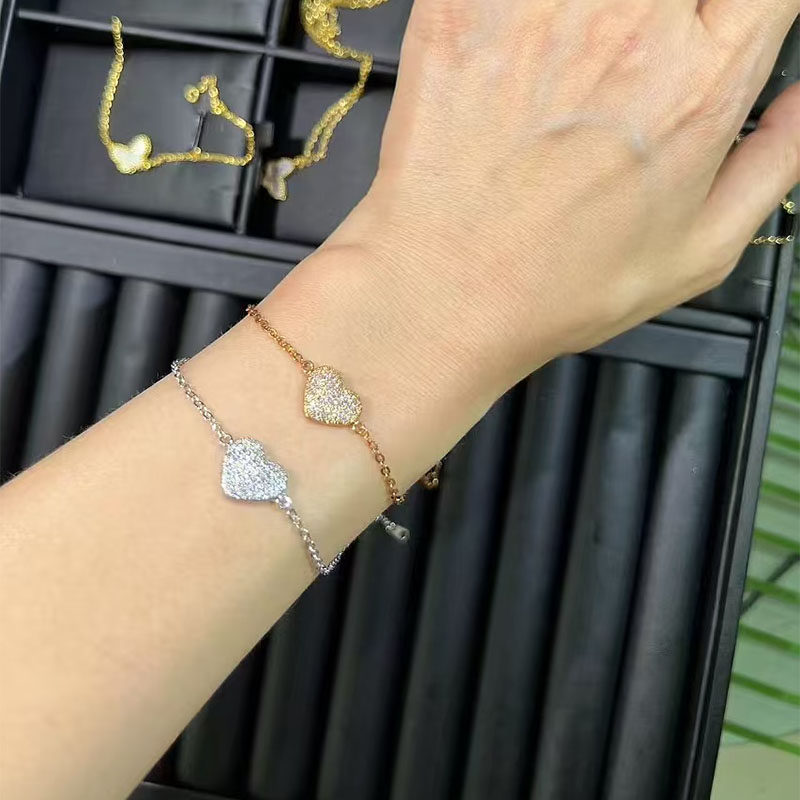 满钻玫瑰金情人节送女友爱心手链图片