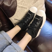 Giày vải cao cổ màu đen 2019 hè và thu mới đế da mới Thời trang Hàn Quốc hoang dã giày thường nữ - Giày cao gót