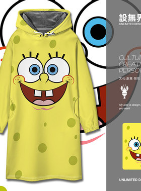 黄色海绵表情海星章鱼欧美卡通中长款卫衣裙女外穿秋0018设 无界