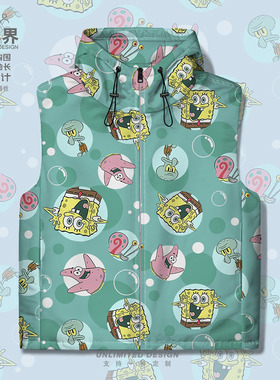 黄色海绵海星章鱼气泡动漫动画加厚马甲男女棉服外套0018设 无界