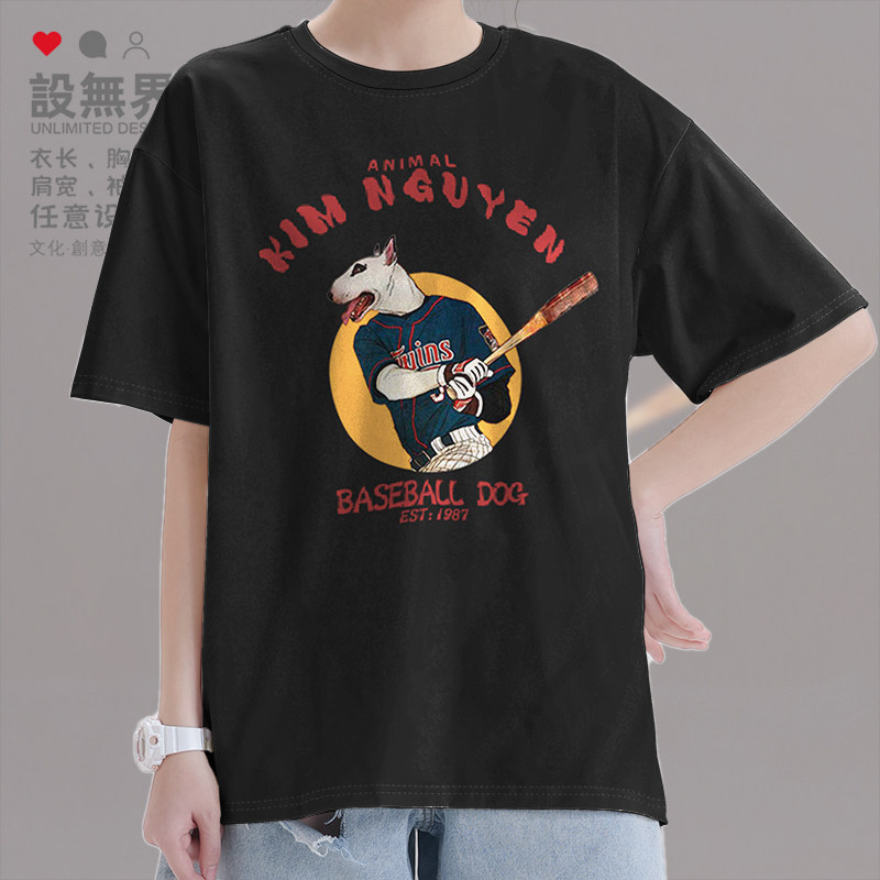 棒球小狗拟人化插画kim nguyen衣服短袖T恤男女体恤夏0003设 无界