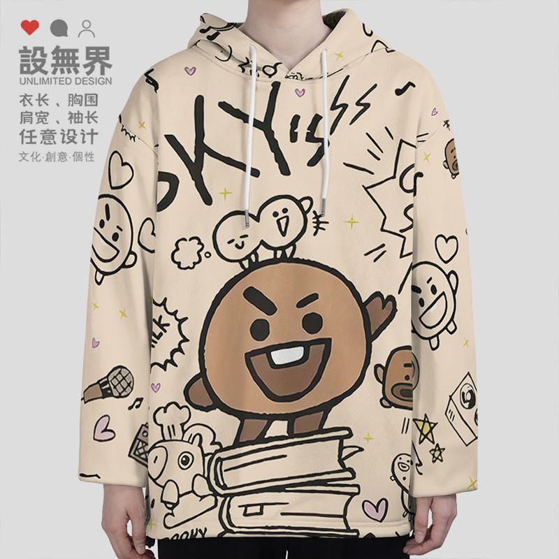 涂鸦脆脆小队潮流街头风饼干音乐大码连帽卫衣男女装0018设 无界