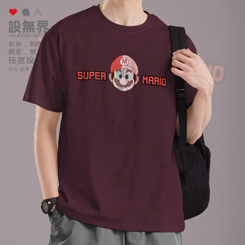 任天堂游戏玛丽MARIO马里奥制造纯棉短袖T恤男女夏装0001设 无界