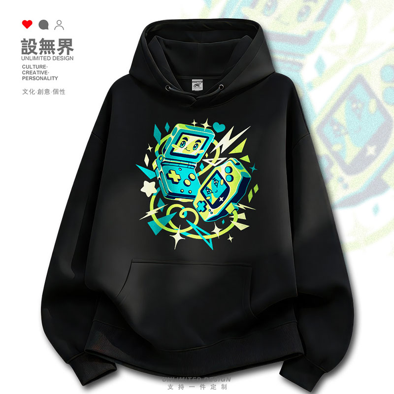 复古红白游戏机经典掌机潮流涂鸦插画连帽卫衣男女帽衫潮设 无界