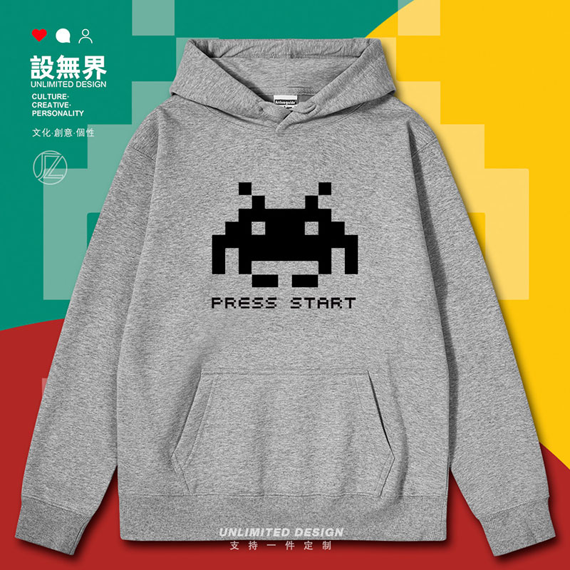 游戏同人周边加绒连帽卫衣男女ins秋冬外套太空侵略者衣服设 无界
