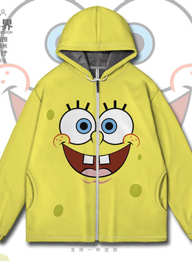 黄色海绵表情海星章鱼欧美卡通大码开衫卫衣男女装秋0018设 无界