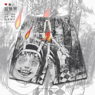 伊藤润二双一恐怖漫画联名暗黑周边大码短裤男装女装裤子设 无界