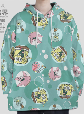 黄色海绵海星章鱼气泡动漫动画大码连帽卫衣男装女装0018设 无界
