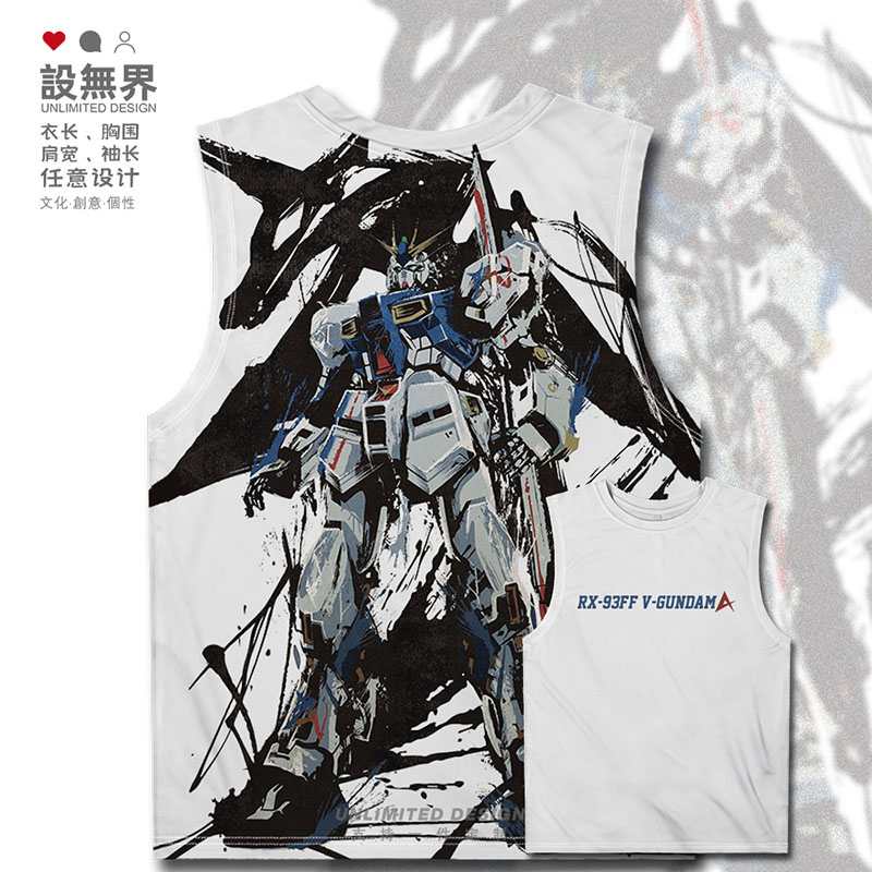 RX-93ff高达机动战士联邦毛笔泼墨大码速干背心男装女装夏设 无界 - 实物图