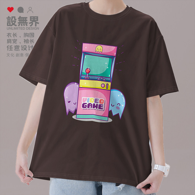 俏皮原宿风电子游戏机图案日系短袖T恤男女个性上衣潮0017设 无界