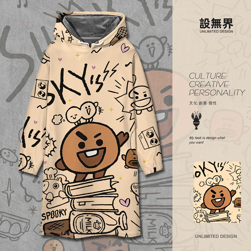 涂鸦脆脆小队潮流街头风饼干音乐大码中长款卫衣裙女0018设 无界