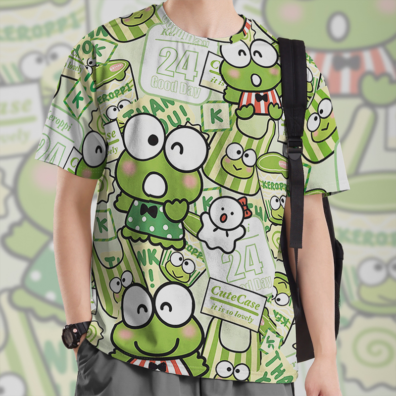 可爱大眼萌蛙动漫趣味拼接搞T恤