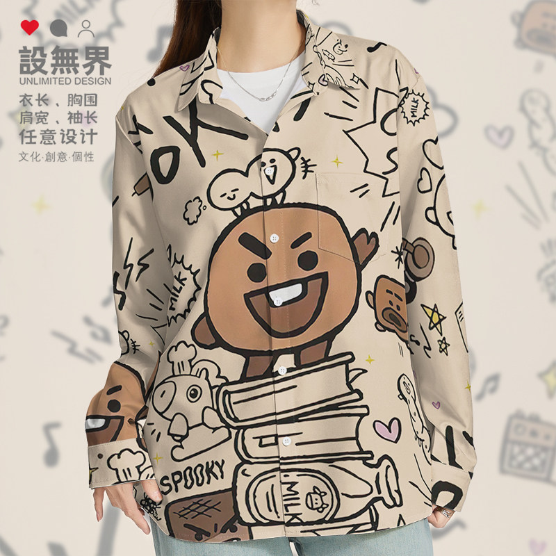 涂鸦脆脆小队潮流街头风饼干音乐大码长袖衬衫男女装0018设 无界